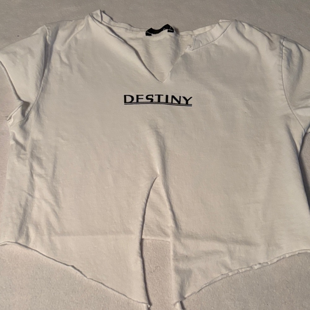SHEIN White Distressed Crewneck Tee